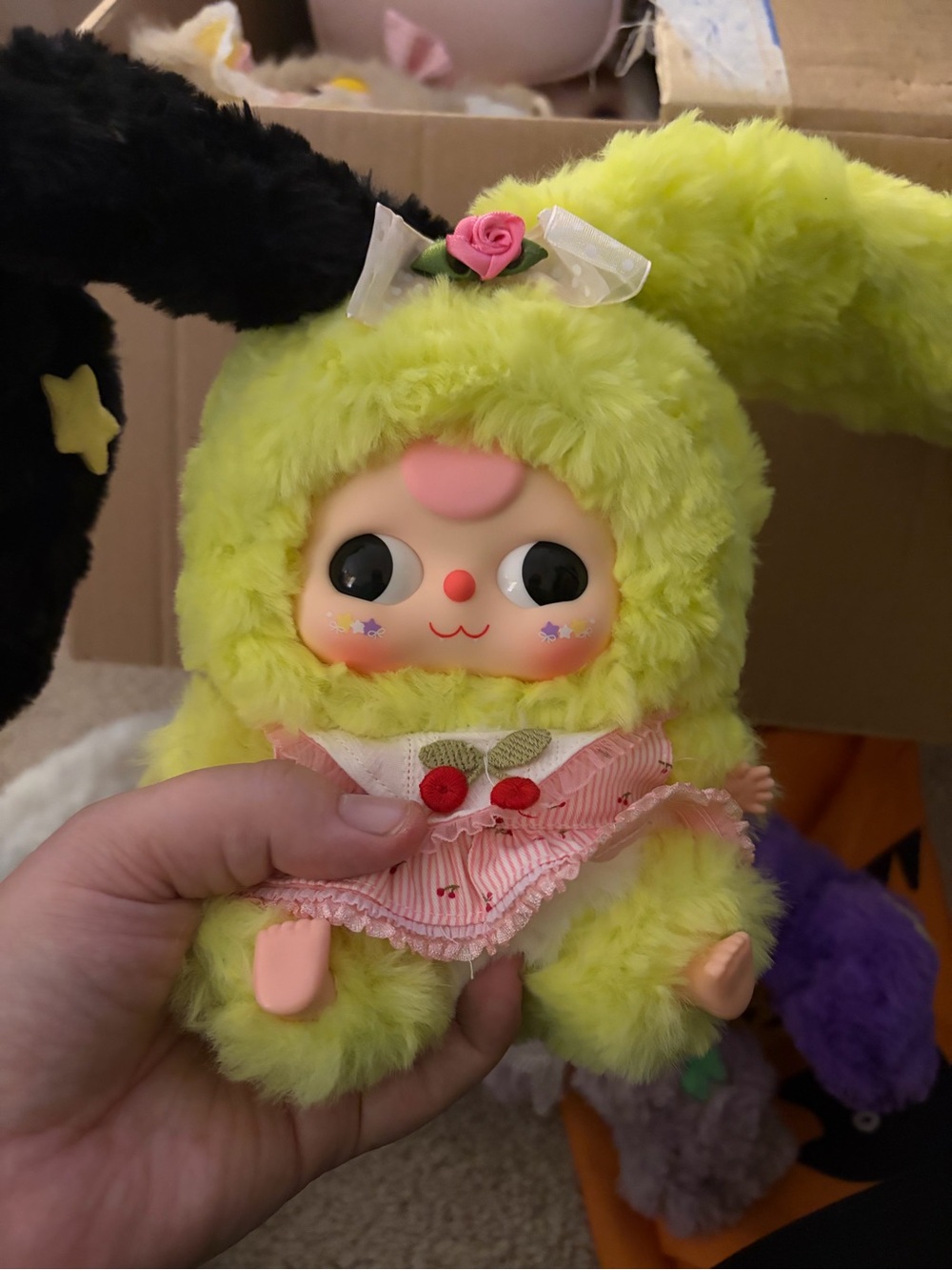 Plush Bunny Doll in Lime Green with Pink Details